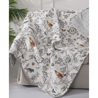 Mockingbird Toile Reversible Quilted Throw  50