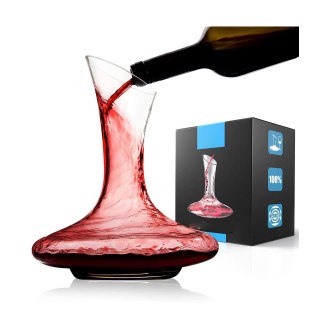 Crystal Red Wine Decanter - 100% Hand Blown Lead-Free Glass Wine Aerator 1800ml