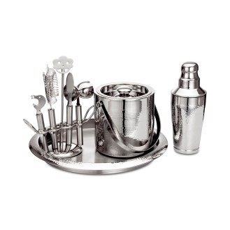 Hammered Stainless Steel 9-Pc. Barware Set