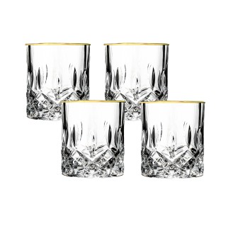 Opera Gold Collection 4 Piece Crystal Double Old Fashion Glass with Gold Rim Set