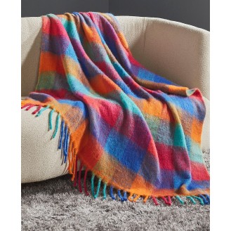 Merry Bright Plaid Faux Mohair Fringe Throw  50