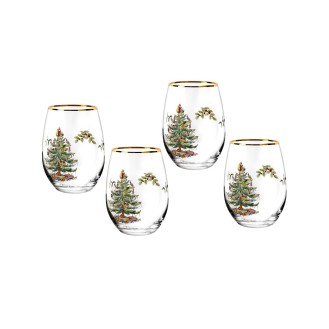 Christmas Tree 19 oz. Stemless Wine Glasses  Set of 4