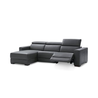 Nevio 3-pc Leather Sectional Sofa with Chaise  1 Power Recliner and Articulating Headrests  