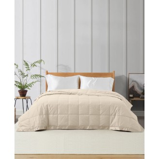 Oversize Lightweight White Down Blanket with Satin Trim  King